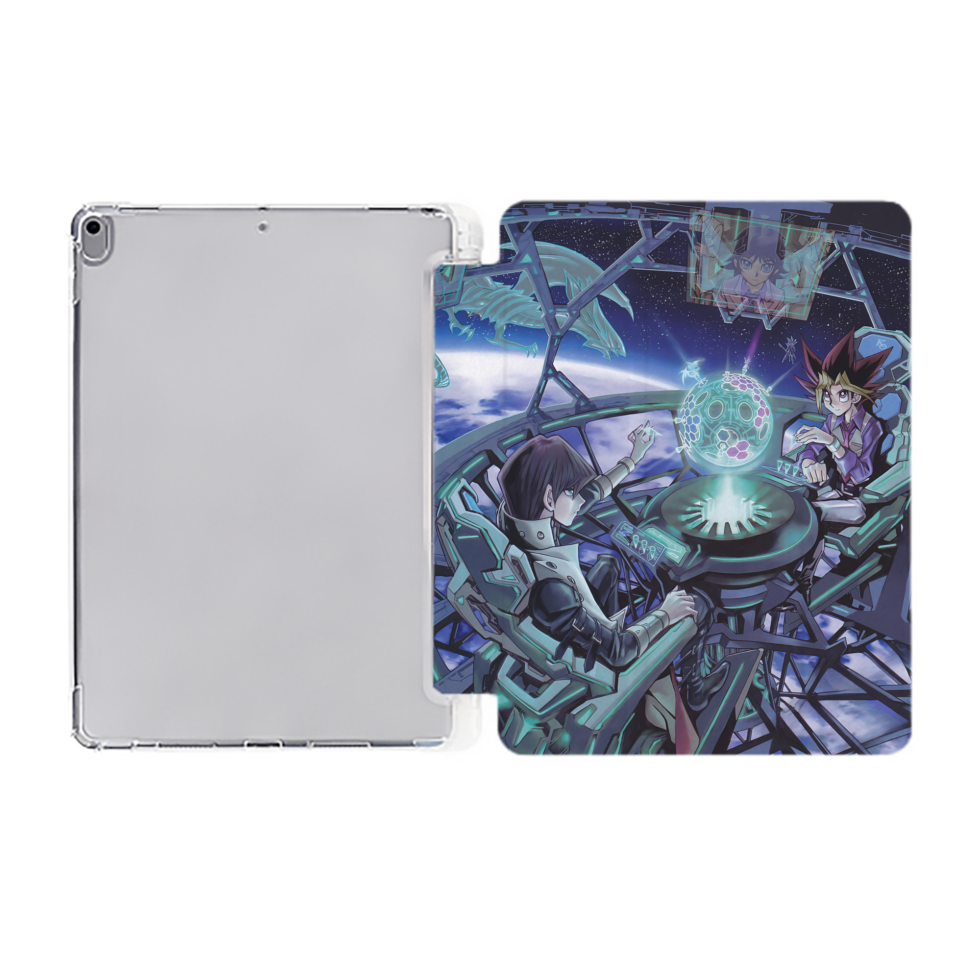 （画像用） 遊☆戯☆王 Yu-Gi-Oh! IPad ケース ペン収納付き 三つ折りスタンド PUレザー×シリコン 対応機種9.5/10.5/10.9インチ